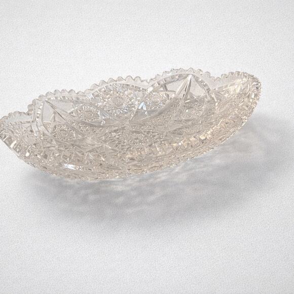 Other - Vintage Cut Crystal Oval Relish / Serving Dish – Scalloped Edge